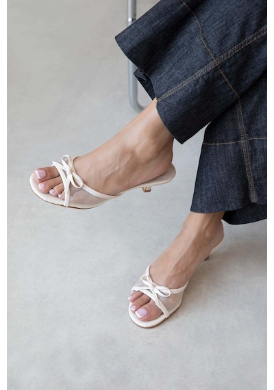 Wolk Shoes Tilda Kadın Topuklu Saten Fileli Sandalet Siyah Bej