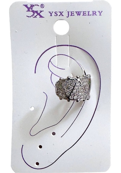 Earcuff Sıkıştırmalı Çelik Kıkırdak Küpe Üçgen Desenli Zirkon Taşlı Gümüş Renk