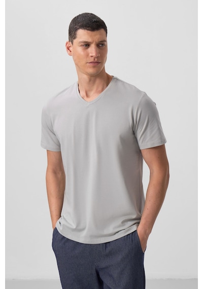 Tommy Life Taş Basic Kısa Kol Standart Kalıp V Yaka Erkek T-shirt - 87912 Taş