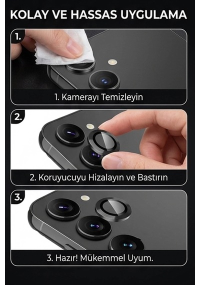 Samsung S24 Plus Uyumlu Safir Lens Çizilmez Dayanıklı Kamera Koruyucu Siyah