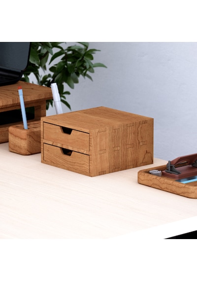 Desna İki Katlı İki Çekmeceli Dolap - Kiraz 18 Cm Uzunluk X 19 Cm Derinlik X 10.8 Cm Woodsaka Doğal Ahşap