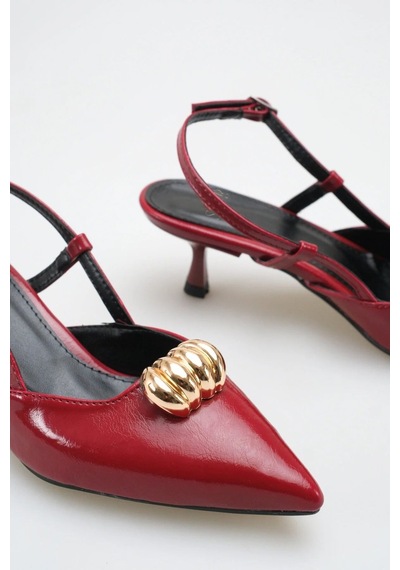 Sermoda Topuklu Kadın Ayakkabı - 5 Cm İnce Topuklu Sivri Burun Kadın Stiletto Ayakkabı Bordo Yanki