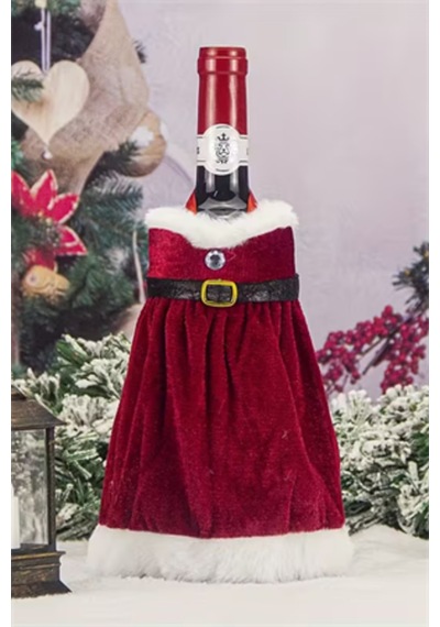 2 Adet Noel Temalı Kırmızı Şarap Çantası Noel Elbisesi Şişe Kapağı & Etek Şarap Şişesi Süsleme Set