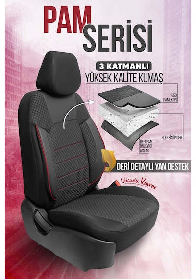 Pam Serisi Oto Koltuk Kılıfı Siyah-kırmızı