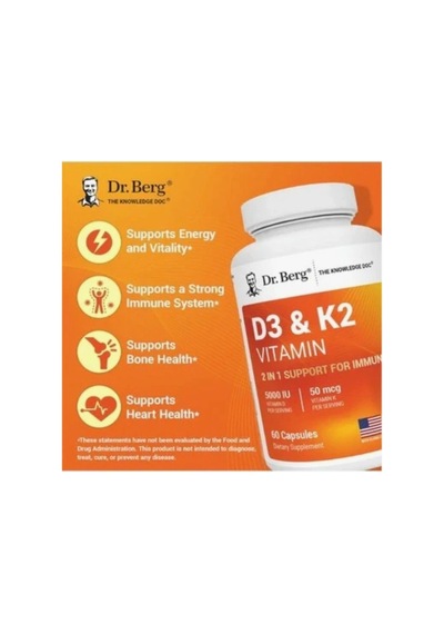 Dr. Berg Maximum Strenght 2-ın-1 D3 K2 5000 Lu 60 Kapsül