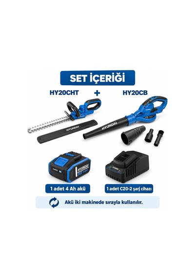 Hyundai Hy20cht + Hy20cb Akülü Çit Budama Ve Üfleme Seti 4 Ah Akü Ve Şarj Dahil