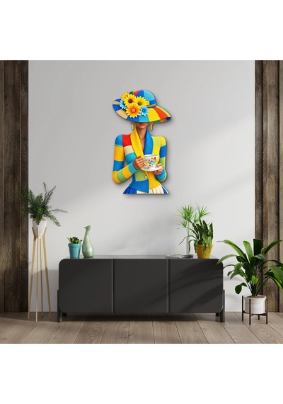 Çiçekli Şapkalı Çay Keyfi - Metal Tablo - Dec0268 37 X 65 Cm Çok Renkli