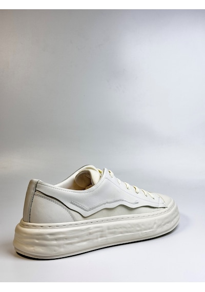 Daytex 2474 Togga - Hakiki Deri Detaylı Keten Fileli Ortopedik İthal Kalın Eva Taban Hafif Erkek Spor Sneaker Ayakkabı Beyaz