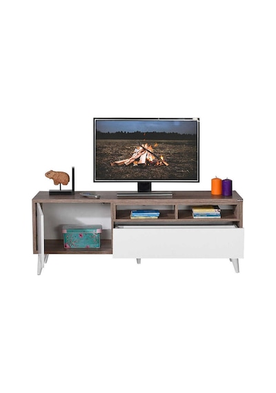 Retro Wide Kapaklı Çekmeceli Tv Sehpası Latte-Diamond Beyaz