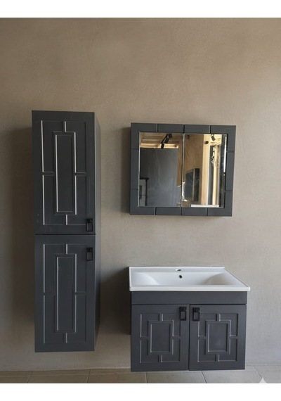Mr Clk Antrasit Gri 80 Cm Banyo Alt Dolap + Üst Dolap + Yan Boy Dolap +lavabo Antrasit - Gri Mr Clk Antrasit Gri 80 Cm Banyo Alt Dolap + Üst Dolap + Yan Boy Dolap +lavabo Antrasit - Gri