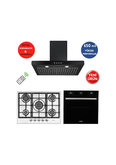 Eminçelik Ve Afm Tech A16A 22380 WOK - FM7600 - FM3500 Ankastre Set Siyah - Inox