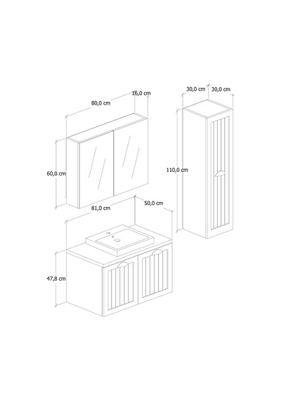%100 Mdf 80 Cm Aren Banyo Dolabı + 30 Cm Aren Boy Dolabı Beyaz