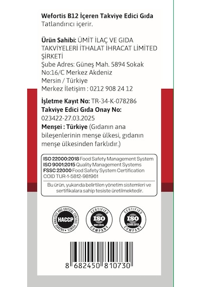 Wefortis B12 Methylcobalamin 100 Çiğneme Tablet