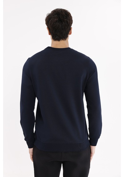 Rowinger Minimal Logolu Bisiklet Yaka Ribana Manşetli Rahat Kalıp Mevsimlik Sweatshirt Navyblue