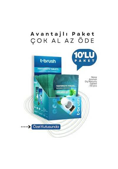 Tbrush Nane Aromalı Doğal Diş Macunu Tableti - 30tablet (10 Paket)