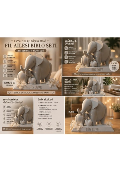 Fil Ailesi Dekoratif Biblo Seti 2 Li 25 Cm & 12 Cm 3d Baskı Sağlıklı Pla Anlamlı Aile Temalı Ev Dekoru & Hediye Set Fil Ailesi Dekoratif Biblo Seti 2 Li 25 Cm & 12 Cm 3d Baskı Sağlıklı Pla Anlamlı Aile Temalı Ev Dekoru & Hediye Set