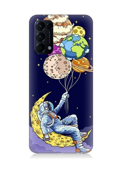 Oppo Reno 5 Uyumlu Astronot Ve Gezegenler Desenli Silikon Kılıf