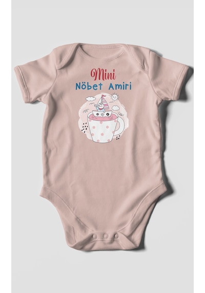 Mini Nöbet Amiri Baskılı Bebek Zıbını Çıtçıtlı Body %100 Pamuk Kısa Kol Pastel Pembe