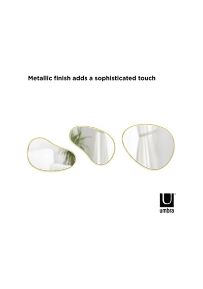 Hubba Pebble Duvar Montaj Aynaları, 3'lü Set, Pirinç Çok Renkli