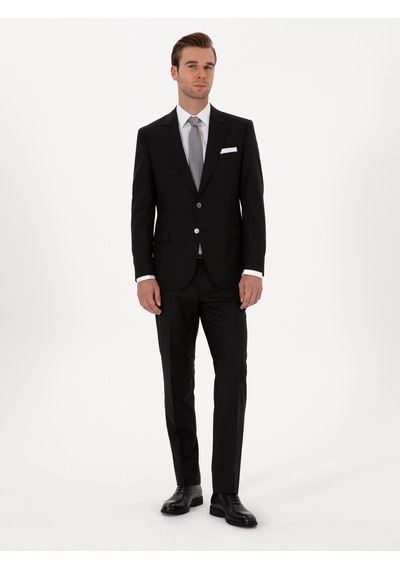Cacharel Siyah Slim Fit %100 Yün Mono Yaka Basic Takım Elbise