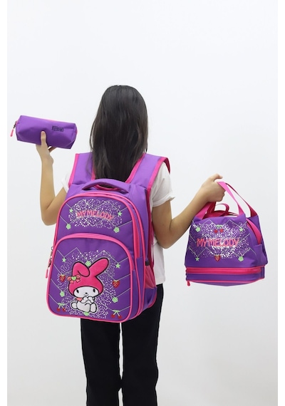 Mymelody Kız Çocuk 3 Lü Okul Çanta Seti Sevimli Tasarımlı Sırt Çantası Beslenme Çantası Kalemlik Pembe