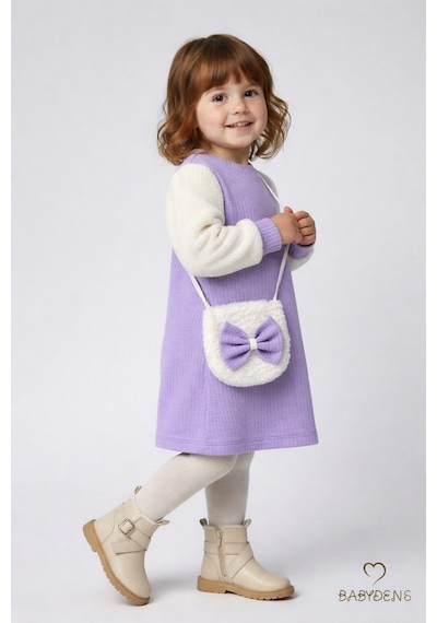 Babyden's Bayramlık Şık Ve Rahat Kız Bebek Elbise Çantalı Yumuşak Peluş Kollu Kışlık Çocuk Kombini Lila Babyden's Bayramlık Şık Ve Rahat Kız Bebek Elbise Çantalı Yumuşak Peluş Kollu Kışlık Çocuk Kombini Lila
