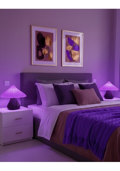 Sincara Home Mantar Abajur / Siyah Gövde 9 Renk Mor Şapka