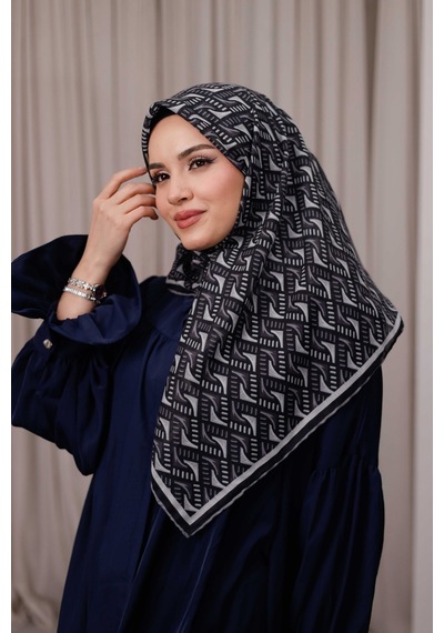 Mimiyum D S Model Soft Eşarp Siyah Gri Çok Renkli