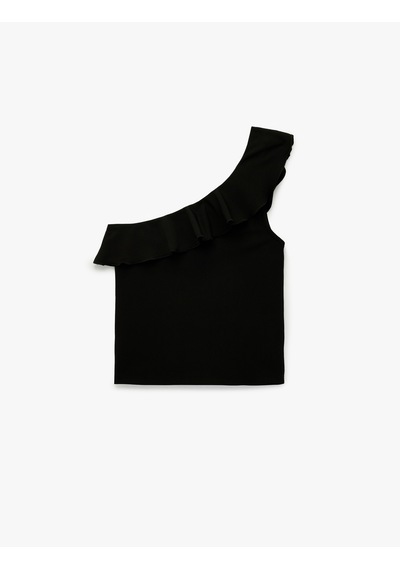 Koton Slim Fit Fırfırlı Kolsuz Fitilli Tek Omuz Bluz Siyah 6sak70011ek Siyah