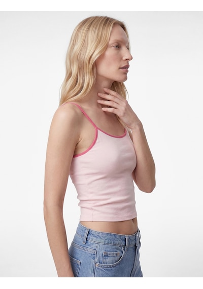 Koton Pamuklu Renk Kontrastlı Slim Fit U Yaka Askılı Bluz Pembe 6sak10236ek Gül