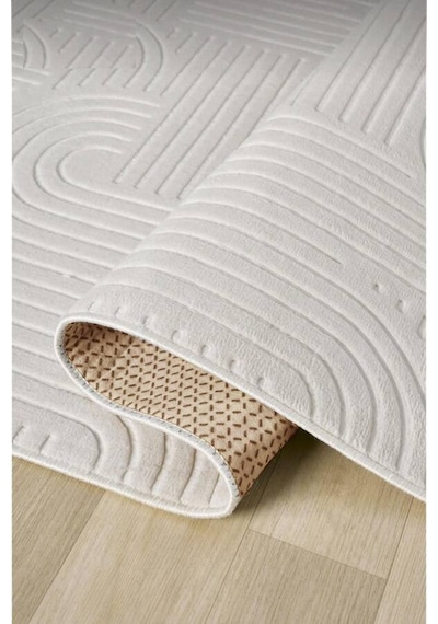 Krem Modern Desenli Kaymaz Tabanlı Rulo Yolluk Halı 3017n11