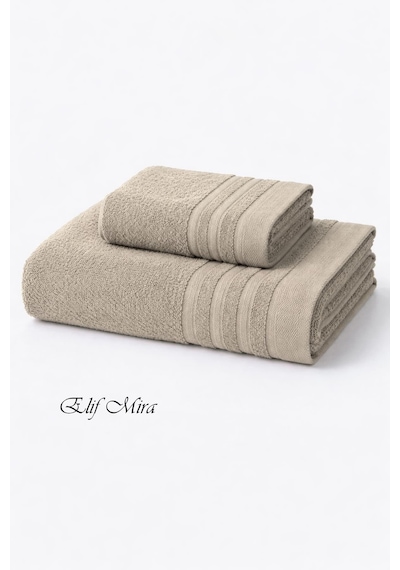 2 Parça Banyo Havlusu Seti Pamuklu Sude 70x140 + 50x85 Cm Bej