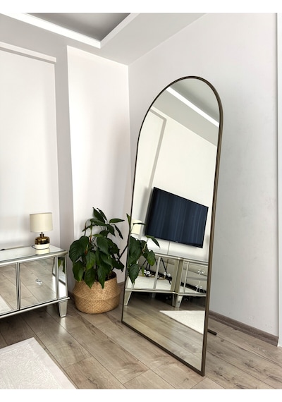 Effe Pirinç Eskitme Metal Çerçeveli 180x80 Cm Oval Boy Aynası