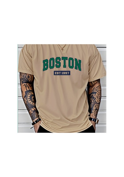 Caddemia Gündelik Spor Bol Kesim Artı Boston Est1997 Baskılı Rahat Alışveriş Yuvarlak Bej 2XL Caddemia Gündelik Spor Bol Kesim Artı Boston Est1997 Baskılı Rahat Alışveriş Yuvarlak Bej 2XL