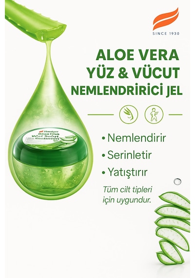 Aloe Vera Yüz Ve Vücut Nemlendirici Jel 300 Ml Serinletici, Yatıştırıcı