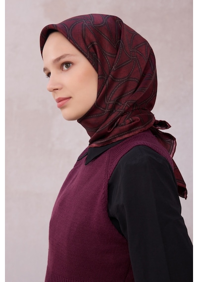 BELLİ Geometrik Desen İpek Twill Eşarp 4221d01 Bordo - 03
