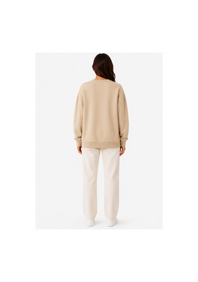 Herkesemoda Bloom Baskı Detaylı Şardonlu 2 İplik Bisiklet Yaka Sweatshirt Bej