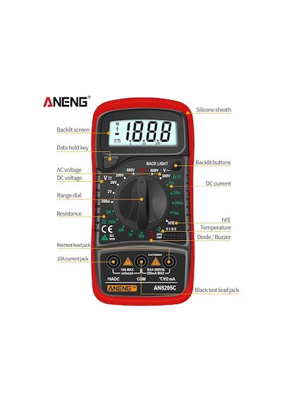 Aneng An8205c Dijital Multimetre Kırmızı