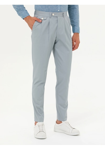 Cacharel Mavi Dad Fit %100 Pamuk Pileli Kumaş Pantolon