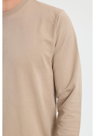Tudors Erkek Relax Fit Rahat Kesim %100 Pamuk 2 İplik Bisiklet Yaka Taş Sweatshirt -41524 Taş