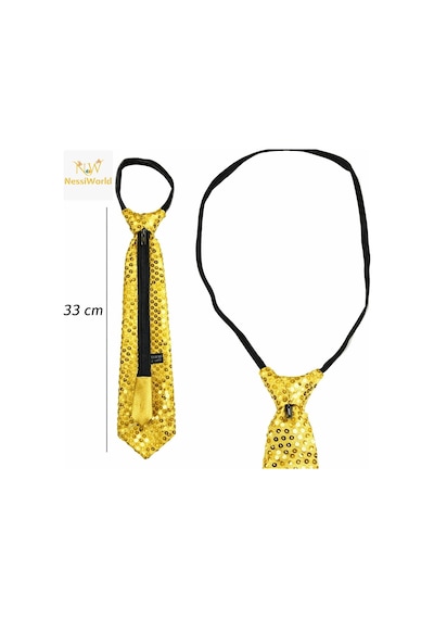 Altın Renk Pul Payetli Işıltılı Parti Kravatı 33 Cm Yetişkin