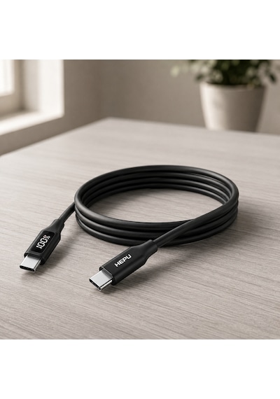 Hepu Hp-200 Type-c To Type-c Kablo 100w Süper Hızlı Şarj + Led Göstergeli 2 Metre
