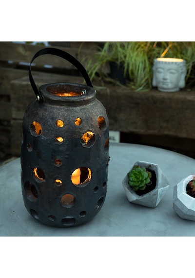 Lantern Yuvarlak Desenli Gümüş Küçük Boy Mumluk Çok Renkli