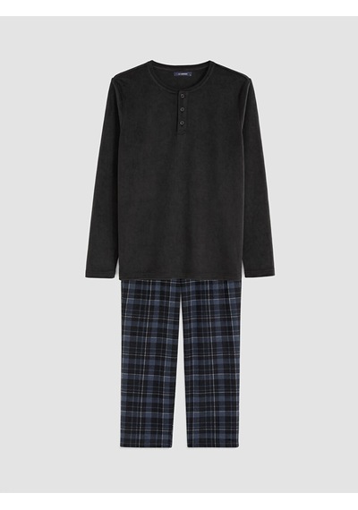 LC Waikiki Lc Waıkıkı Siyah Regular Fit Ekose Erkek Pijama Takım Black Prınted