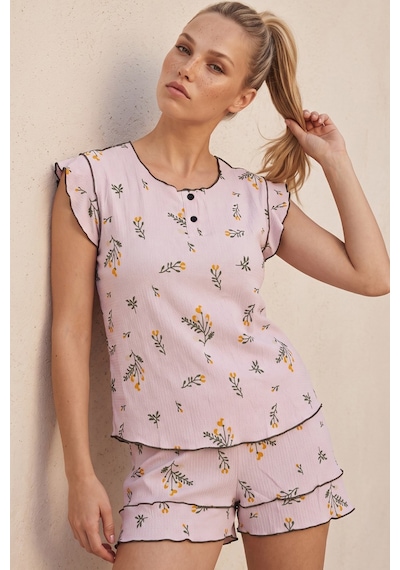 Siyah İnci Bürümcük-krınkıl Şortlu Pijama Takım 26120175 Lila