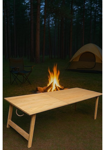 Pratikoutdoor Katlanır Sabit Ayaklı Kamp, Piknik Ve Bahçe Masası 70x150 Cm - Ham Naturel Renk Çok Renkli