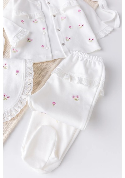 Babymod Çiçekli Natural 100% Pamuk 5'li Kız Bebek Hastane Çıkışı Bebek Takımı Set