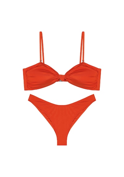 Kaplı Kesim Düğüm Detaylı Ayarlanabilir Askılı Bikini Takımı Turuncu