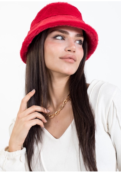 Ladycolor Tavşan Tüyü Peluş Bucket Kova Moda Kadın Kışlık Şapka Kırmızı