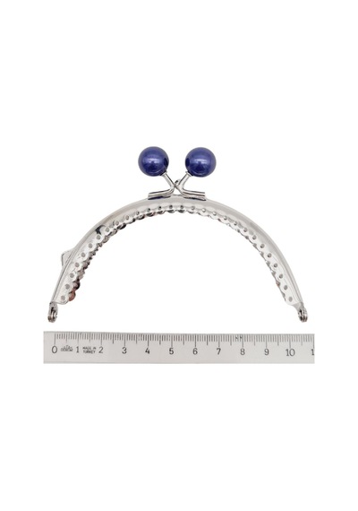 Angel Çanta Aksesuar 10.5 Cm Gümüş Metal Lacivert Toplu Oval Cüzdan Klipsi Çanta Bursu Model 2